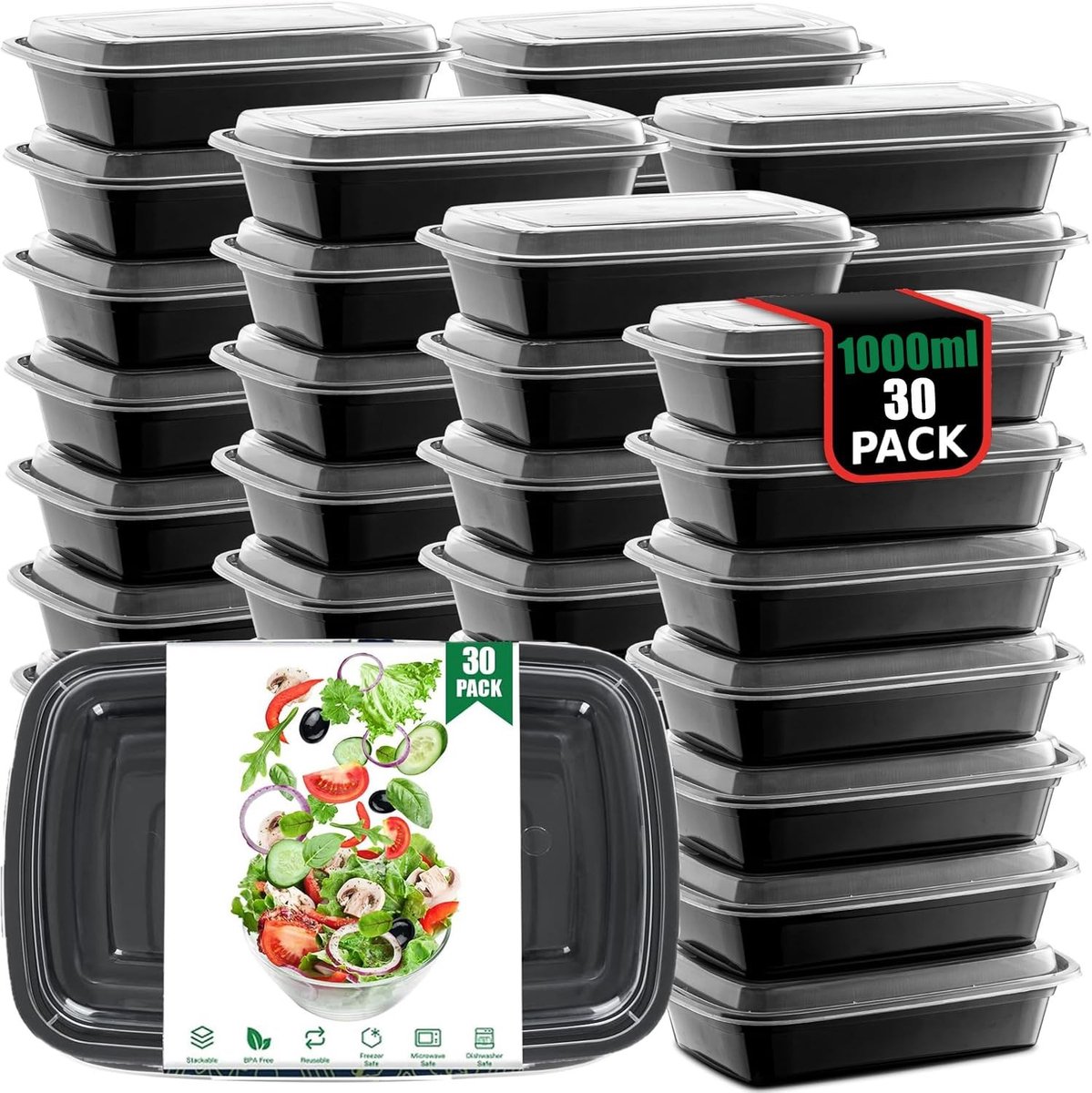 Dailygoods - Dailygoody - Maaltijdbereidingscontainers - Herbruikbare voedselcontainers - Magnetronbestendig - 1000 ml - BPA-vrij - Ideaal voor voedselopslag - Ges..
