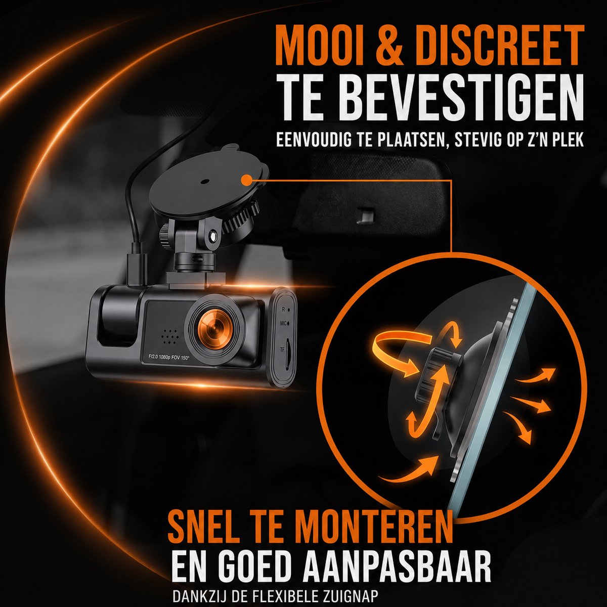 MrGoods Dashcam Auto - Triple Lens Dashcam Voor Achter Binnen Camera - Wifi - 1080P Full HD - Nachtzicht - G-Sensor - Parkeermodus - Looprecording – foto 7