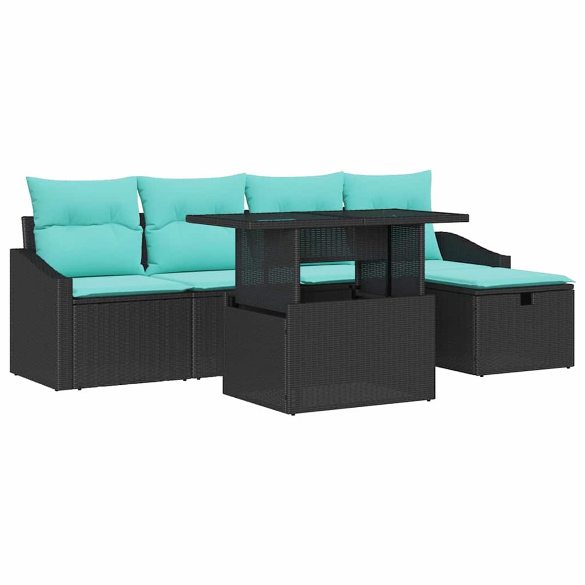 vidaXL Tuinbank - Set - 6 - st - poly - rattan Zwart