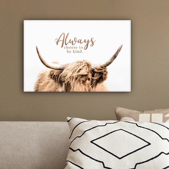Schotse hooglander - Spreuken - Dier - Canvas - 30x20 cm - Wanddecoratie