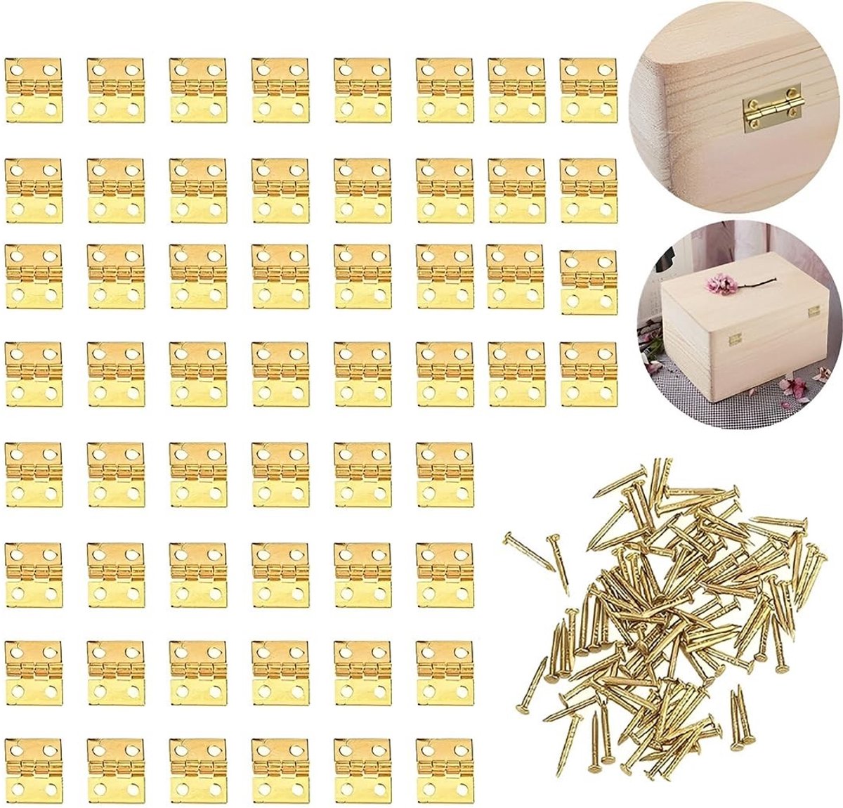 Dailygoods - Dailygoody - Kastscharnieren - Mini-scharnieren voor kleine kasten - Perfecte combinatie met schroeven - 50 stuks - Geschikt voor poppenhuis en j