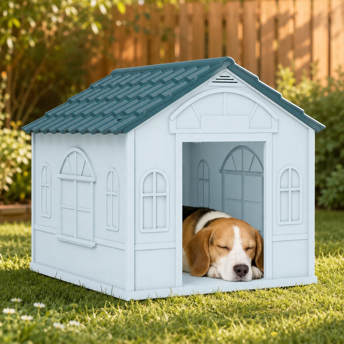 Huisdierhuis - Hondenhok - Waterdichte buitenhondenhok - Schuin dak - PP - 65x75.7x63 cm - Geschikt voor de achtertuin, het terras – Blauw