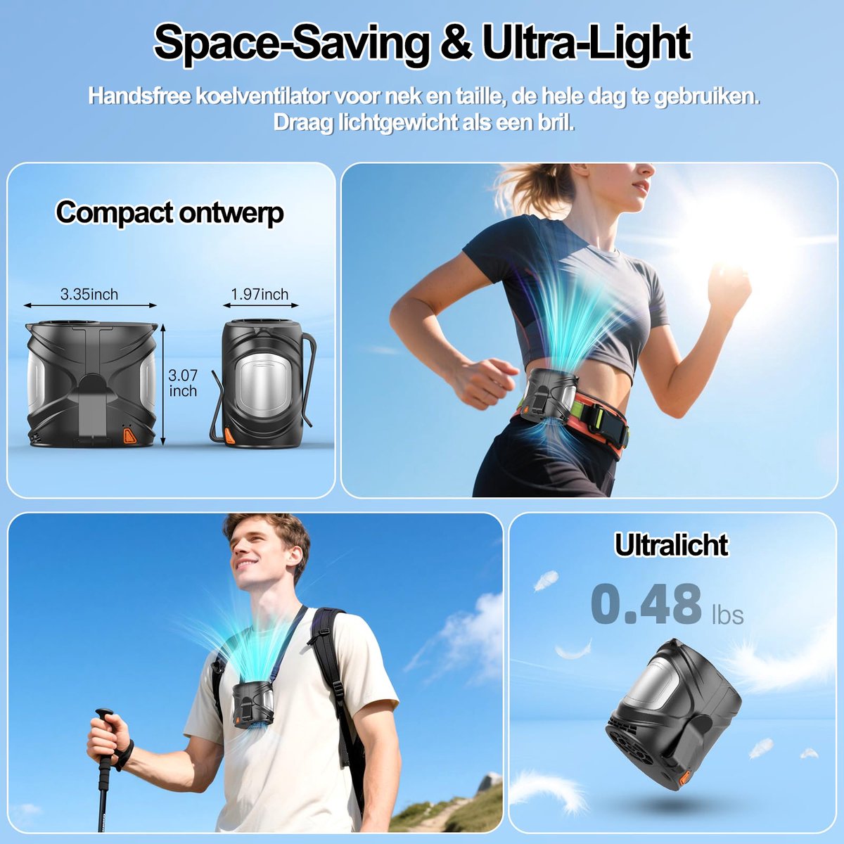 Draagbare NekVentilator - Mini Ventilator 6 standen met koeling - handventilator 6000 mAh Lange Batterijduur USB Oplaadbaar - Heupventilator ideaal kampeeruitje Voor Buitensport woon-werkverkeer en Dagelijks Gebruik — afbeelding 3