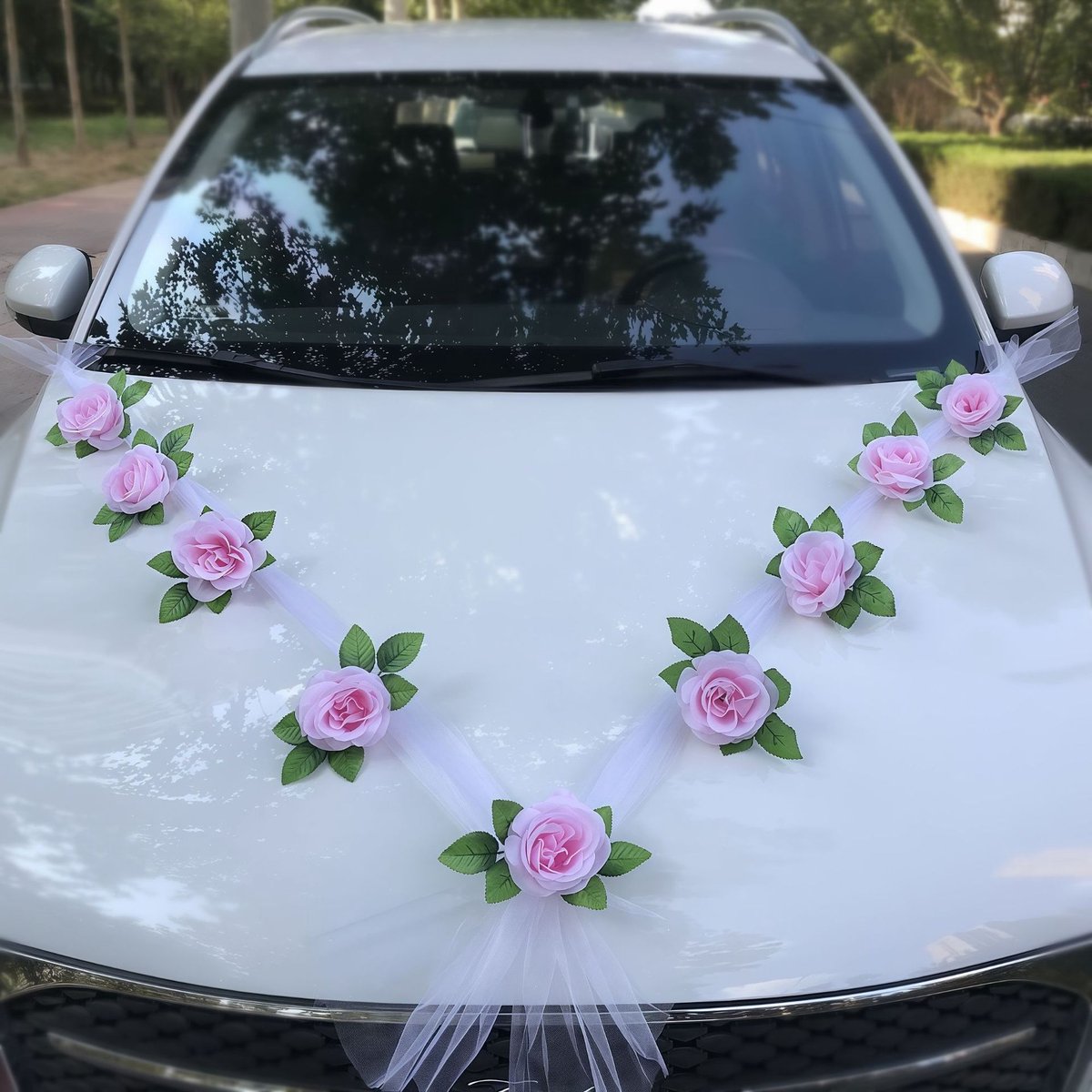 Roze Linten met vlinders voor bruiloftsauto's - feestelijke autodecoratie - sfeervolle versiering voor bruiloften en andere feesten