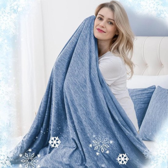 Koeldeken - 150x200 cm - Verkoelende Deken - Dun katoen Zomerdekbed - Hoesloos dekbed - Verkoelend dekbed - Tweezijdig - Cooling Blanket Zomerdeken - Fris en Luchtig - Reisdeken - Woondeken - Bankdeken - Blauw