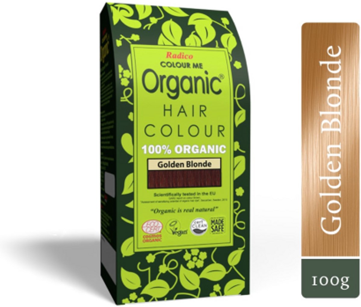 Radico COLOUR ME ORGANIC Golden Brown / Goudbruin 100% Natuurlijke BIO ORGANIC 9-Kruiden Henna Haarverf Zonder Ammoniak PPD PTD met ECOCERT, HALAL, VEGAN 100g