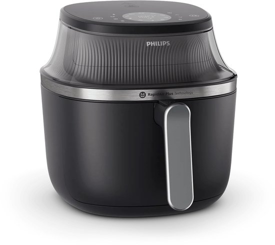 Zwarte Philips Airfryer staand op een aanrecht.
