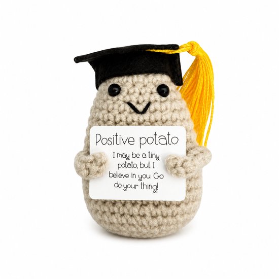 Positive Potato Diplômée – Crème – Diplôme – Décoration – Décoration de réussite – Célébration – Réussite – Examens – Texte de réussite – Décoration – Chapeau de diplômé