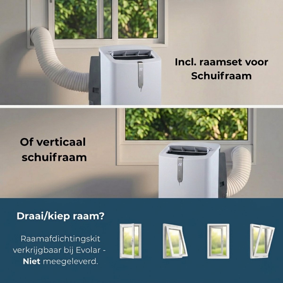Evolar Mobiele Smart Airco - 12000 BTU - Ultra Stil - Koelen & Verwarmen - WiFi - App & Afstandsbediening - Airconditioner - met Afvoerslang - Slaapkamer, Woonkamer, Kantoor - EVO-PAC12CHW thumbnail 6