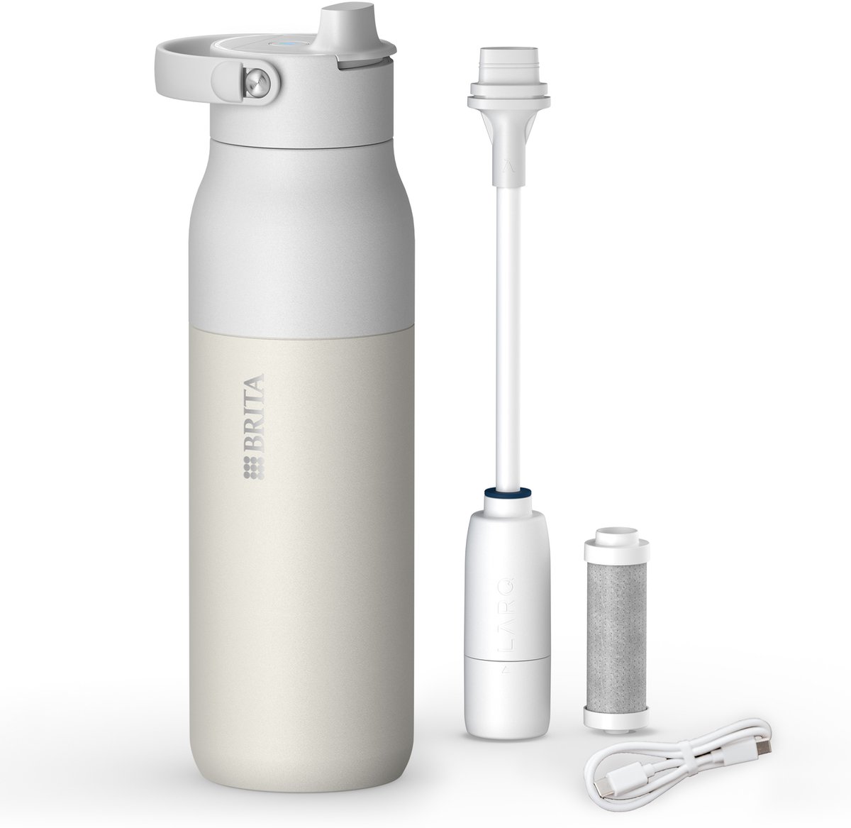 BRITA LARQ iQ Digitale Drinkfles - Wit - 1000ml - Slimme RVS waterfles met hydratatietracking app, actieve koolstofwaterfilter & UV-C - neutraliseert 99.99% bacteriën, vermindert micro-onzuiverheden, PFAS & meer