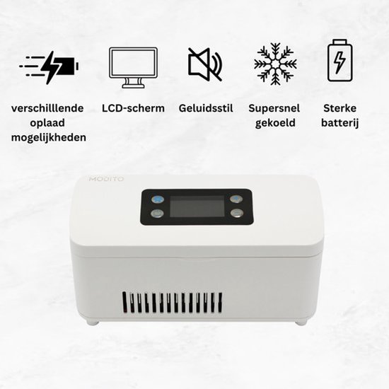 Norvia - Insuline koelkast - Diabetes koeltas - Medische koeling voor op reis/auto - LCD display - 4 pennen - 8 uur batterij - Wit van Norvia — afbeelding 2