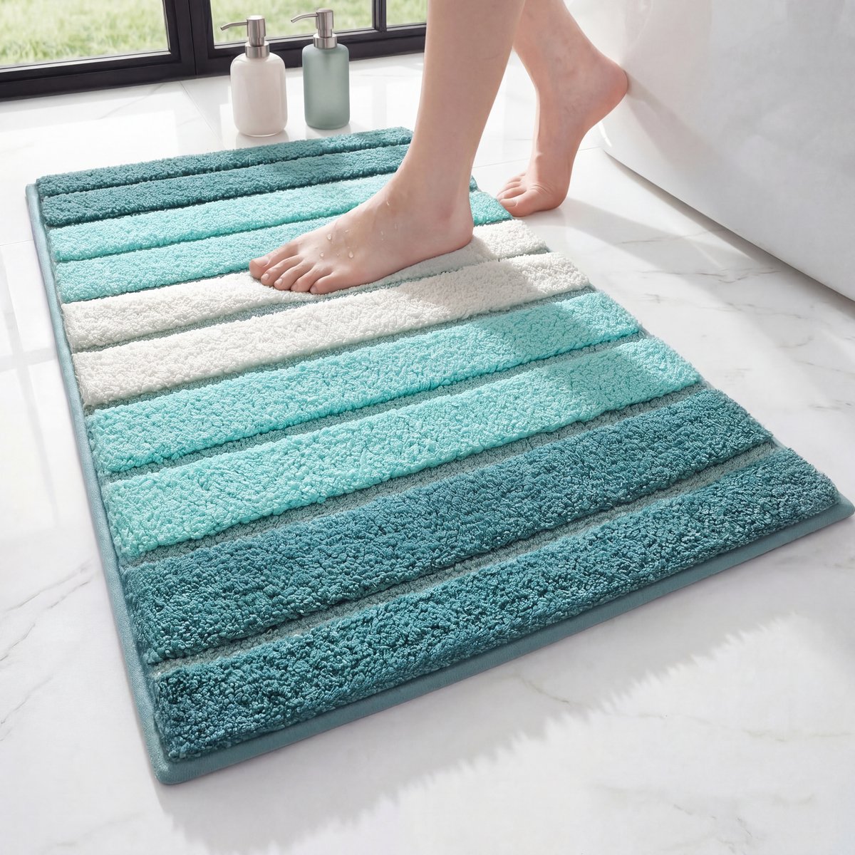 MAESON Badmat 50x80 cm - Antislip & Waterbestendig - Douchemat voor Badkamer - Groen - Turquoise - Klein - Geschikt voor Douche & Bad