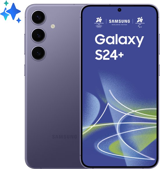 Samsung Galaxy S24 Plus 5G smartphone 512GB Cobalt Violet, 12MP selfie, 200MP camera, AI functies, snelle display