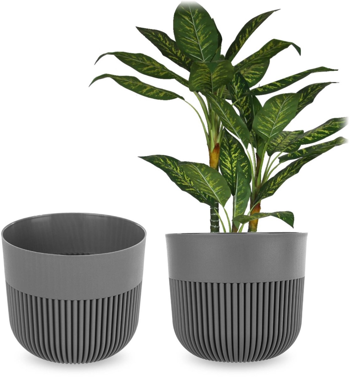 KADAX bloempot Ø 25 cm, bloemenbak met geribbeld patroon voor binnen en buiten, kunststof plantenpot, bloemenbak voor kamerplanten (donkergrijs)