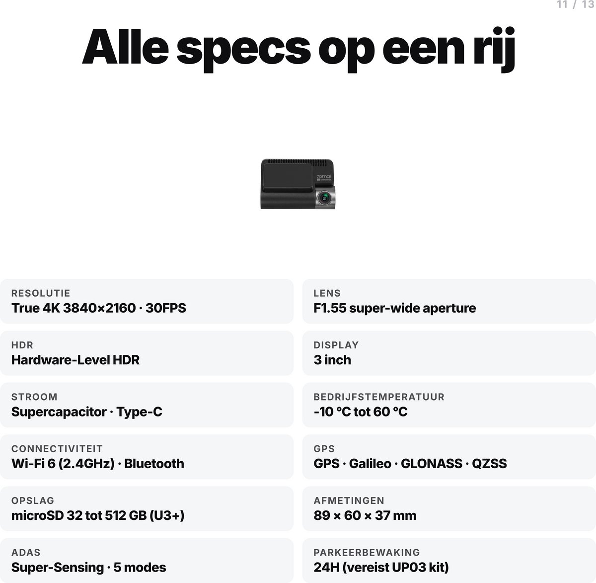 70mai A800SE Dashcam Set 4K voor & achter met GPS thumbnail 5