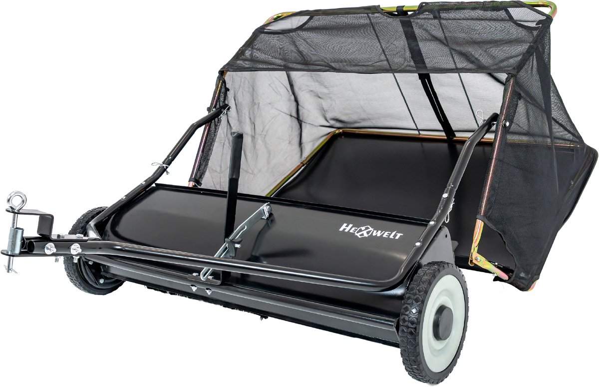 HW-SWEEPER Bladveger voor zitmaaier en quad - 370 L - 96 cm Veegbreedte Compatibel met de HEXWELT HW-TR-452 tuintractor