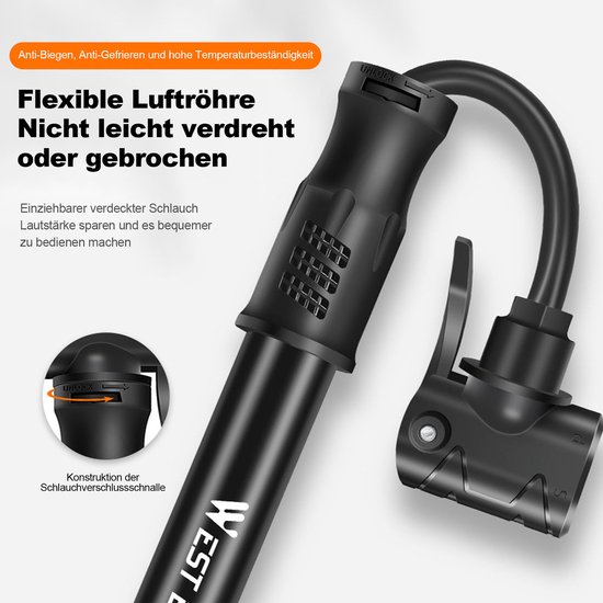 FloraGrace Minipompen - Draagbare Fietspomp - Fiets Luchtpomp - Universele Mini Pomp - Lichtgewicht Fietspomp - Aluminiumlegering - Zwart — afbeelding 3