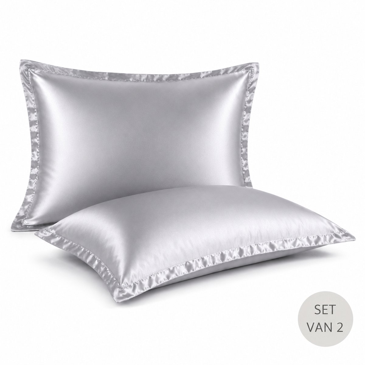 Satijnen Kussenslopen 60x70 - Grijs - Ademend & Temperatuurregulerend - voor Haar, Huid & Ontspanning - Set van 2