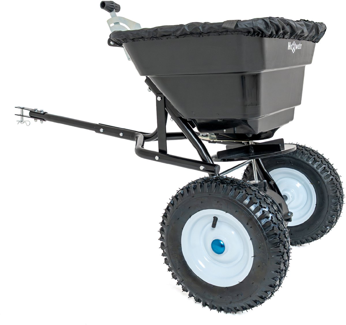 HW-SPREADER Universele Strooiwagen voor zitmaaier en quad - 30L - Kunstmest, Zout & Graszaad - 3,5 m Strooibreedte Compatibel met de HEXWELT HW-TR-452 tuintractor