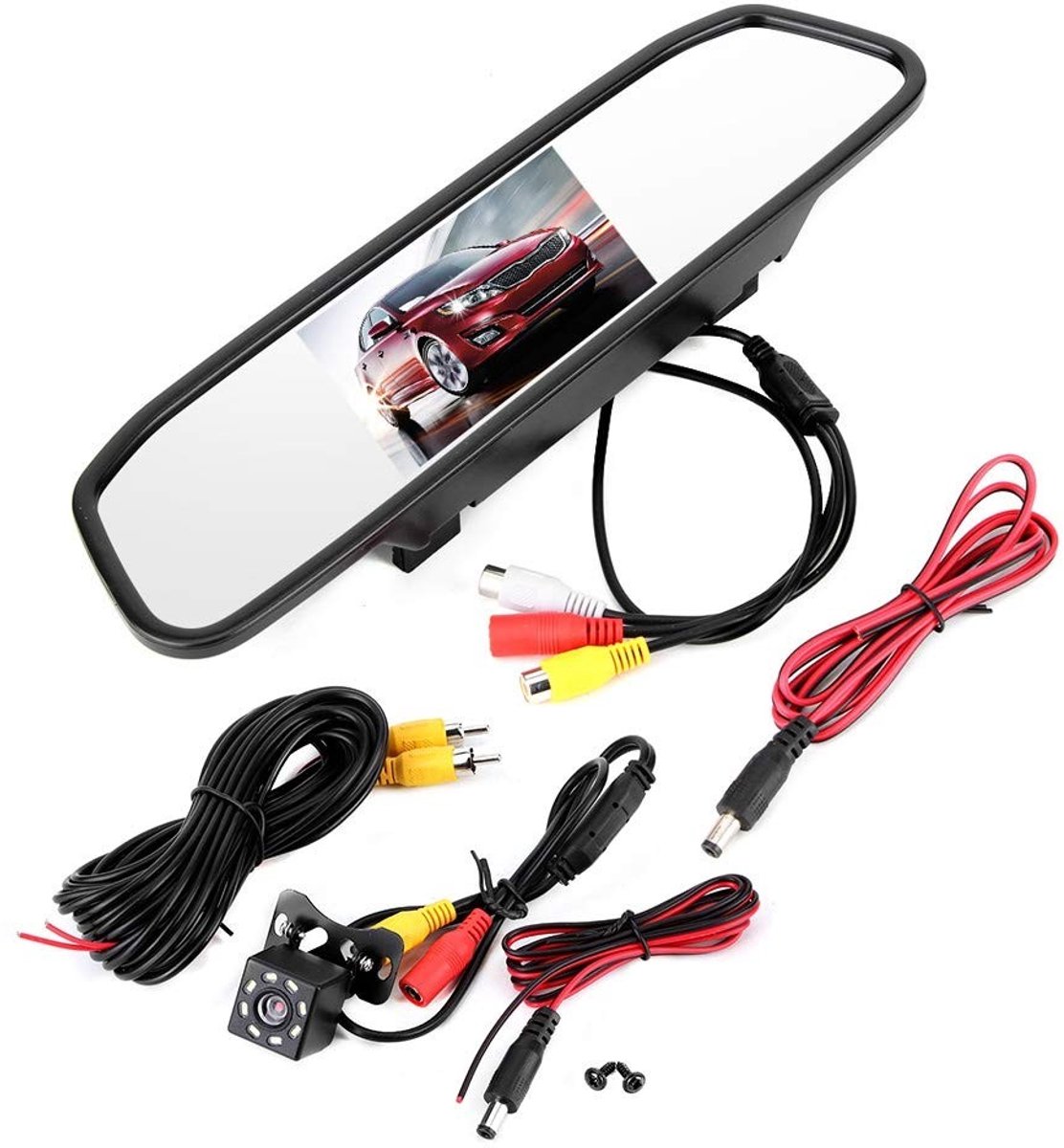 Dailygoods - Dailygoody - Mirror Dash Cam - Achteruitkijkspiegelcamera - 4,3 Inch LCD - Nachtzicht - 170° Groothoek - 2-kanaals Ingang - Geschikt voor Auto en