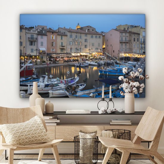 Le port de Saint-Tropez au crépuscule en France Toile 120x80 cm - Tirage photo sur Toile (Décoration murale salon / chambre) / Villes européennes Peintures sur toile
