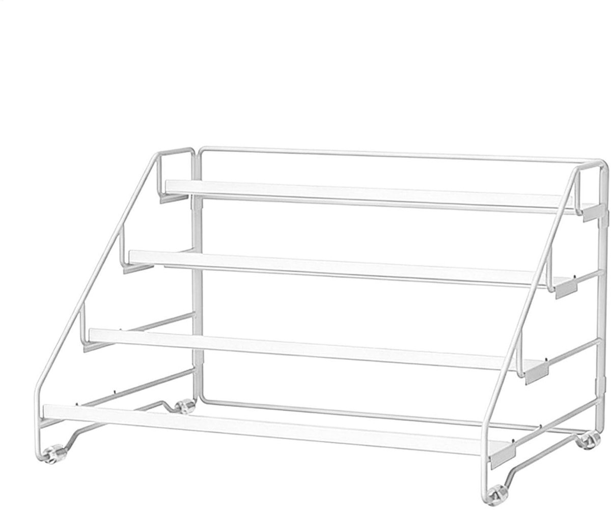 carmdering - Kruidenrek - Keukenrek - Uitschuifbaar Kruidenrek - 4 lagen, trapontwerp, 33,5×25,7×21 cm, koolstofstaal, vetafstotend - Voor kruidenpotjes, flessen en sauzen - Inklapbaar, verstelbaar - Wit