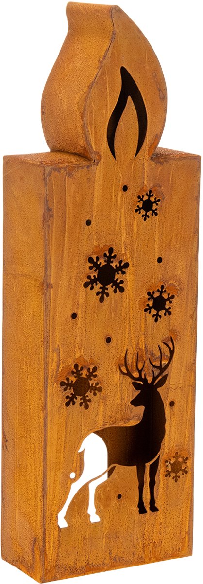 Kersttheelichthouder, roestige metalen kaarsenhouder, hert, 45x14cm