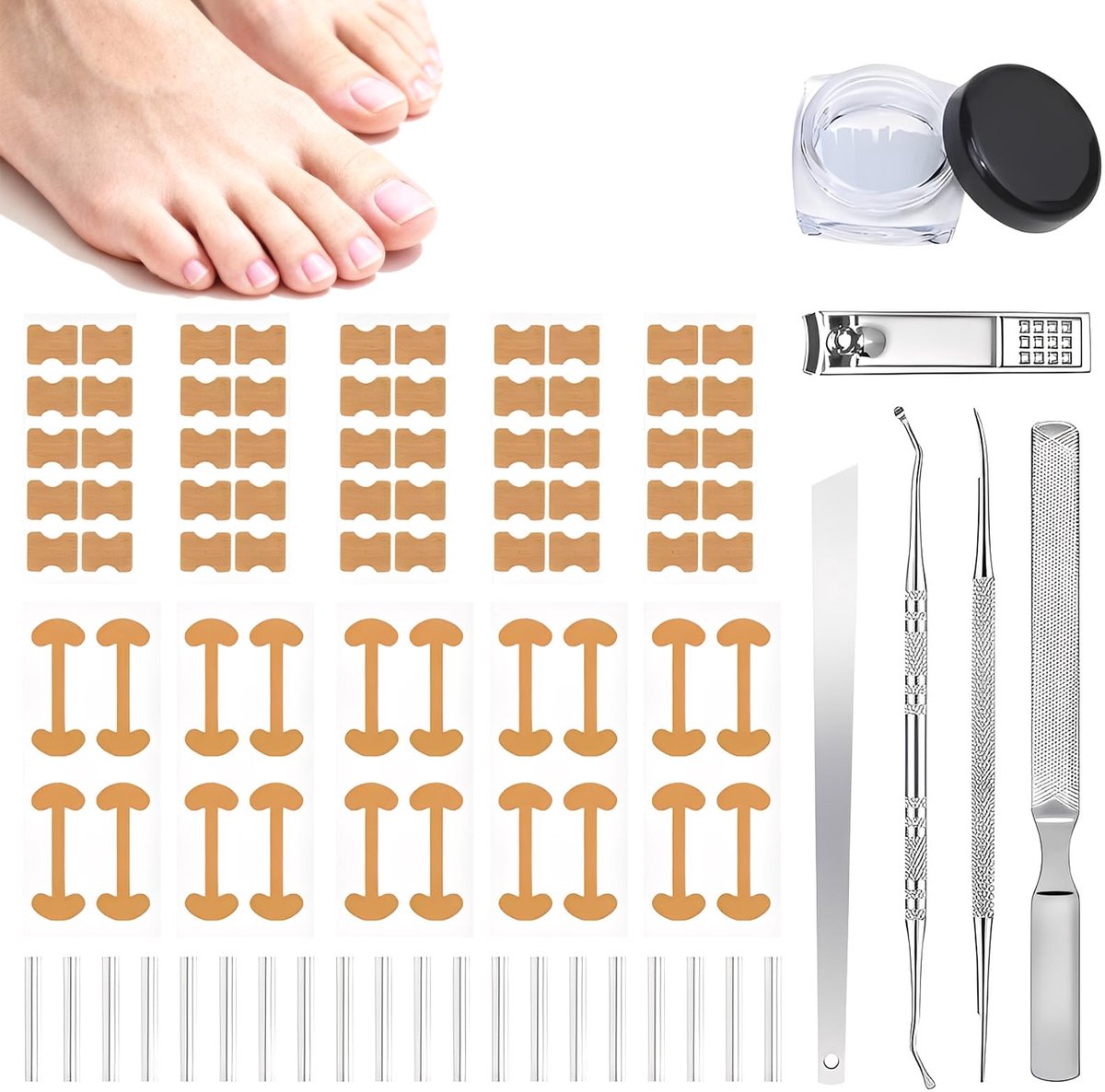 Professionele set voor Ingegroeide Teennagels met Ademende Strips, een Pleister voor het Corrigeren van Gebogen Teennagels, een Pijnloze vijl en Pedicuretools