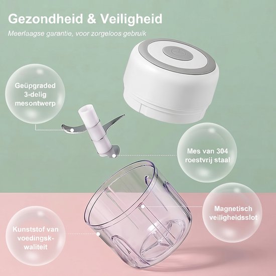 Food Processor - Hakmolen elektrisch - Vaatwasbestendig - USB oplaadbaar - Mini Portable Chopper - Blender - Keukenmachine - Krachtig - 100ML - Draadloos - Babyvoeding blender — afbeelding 4