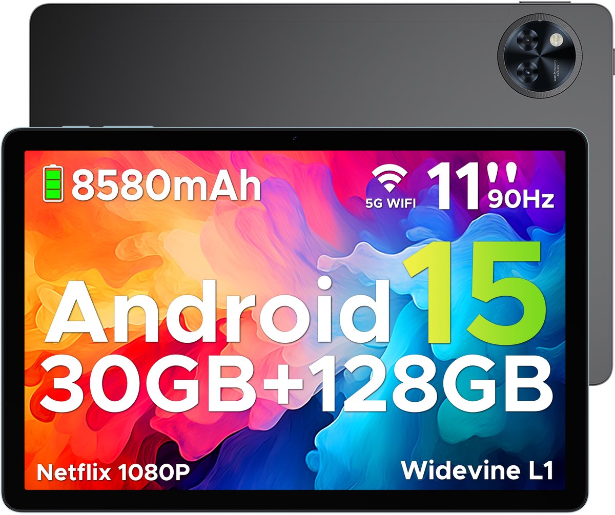 DOOGEE TAB U11 Pro - Tablet - Tablette - 30GB RAM + 256GB ROM(2TB/TF) - 8580 mAh - 11 Inch 1080P 90 Hz - Dubbele luidspreker - T7200 Octa Core - 13MP Camera - 5G WIFI - Face ID - 7.9 mm Metallic Body - Zwart