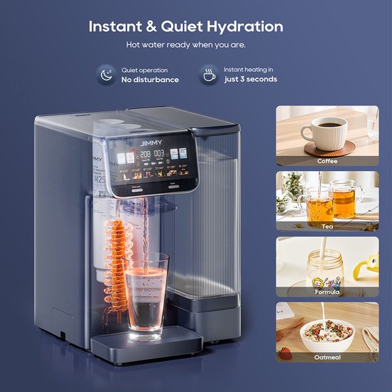 De JIMMY M2S dispenser met verwarmingselement, geschikt voor koffie, thee, formule en havermout.