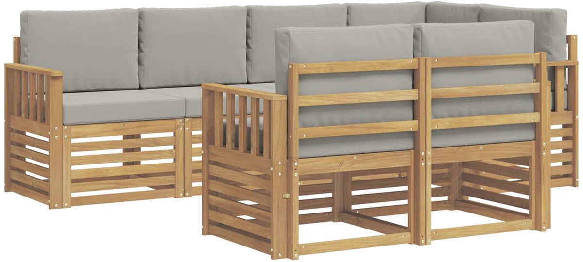 vidaXL Buiten - bank - set - 7 - st - 7-zits - Wit - en - Lichtgrijs - Polyester Wit en Lichtgrijs