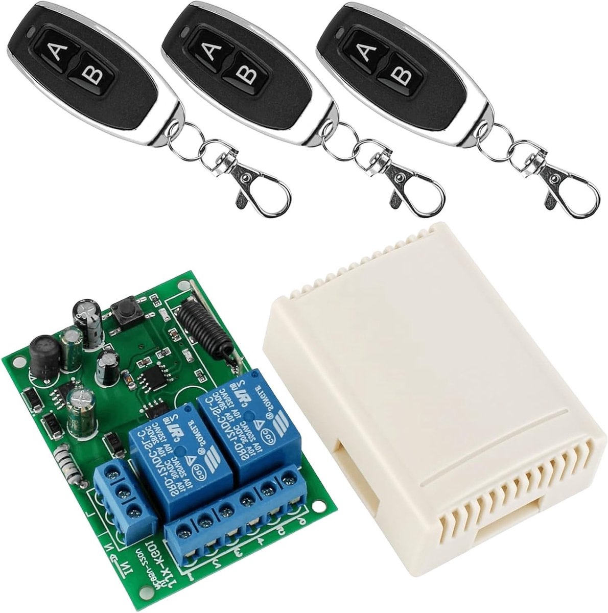 Draadloze afstandsbediening met 2 kanalen voor AC 220V, 230V, 240V - RF relaismodule met 3 zenders, ideaal voor automatisering en schakelen van apparaten.