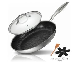 Morelia® Koekenpan Keramisch incl Deksel 28 cm - Koekenpan Inductie - PFAS Vrij - Keramische Anti aanbaklaag - Oven en Vaatwasserbestendig - Zwart