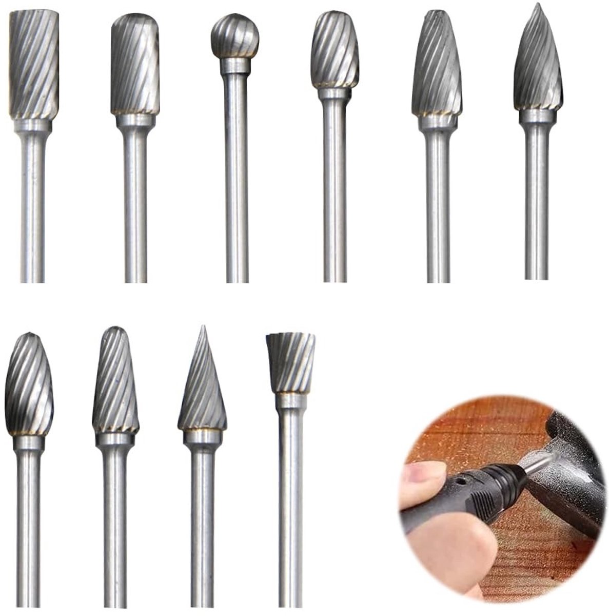 Dailygoods - Dailygoody - Carbide Cutter Set - 10-delige set met 1/8 inch shank - Voor Houtbewerking en Metaalbewerking - Precisiegereedschap - Ideaal voor profess
