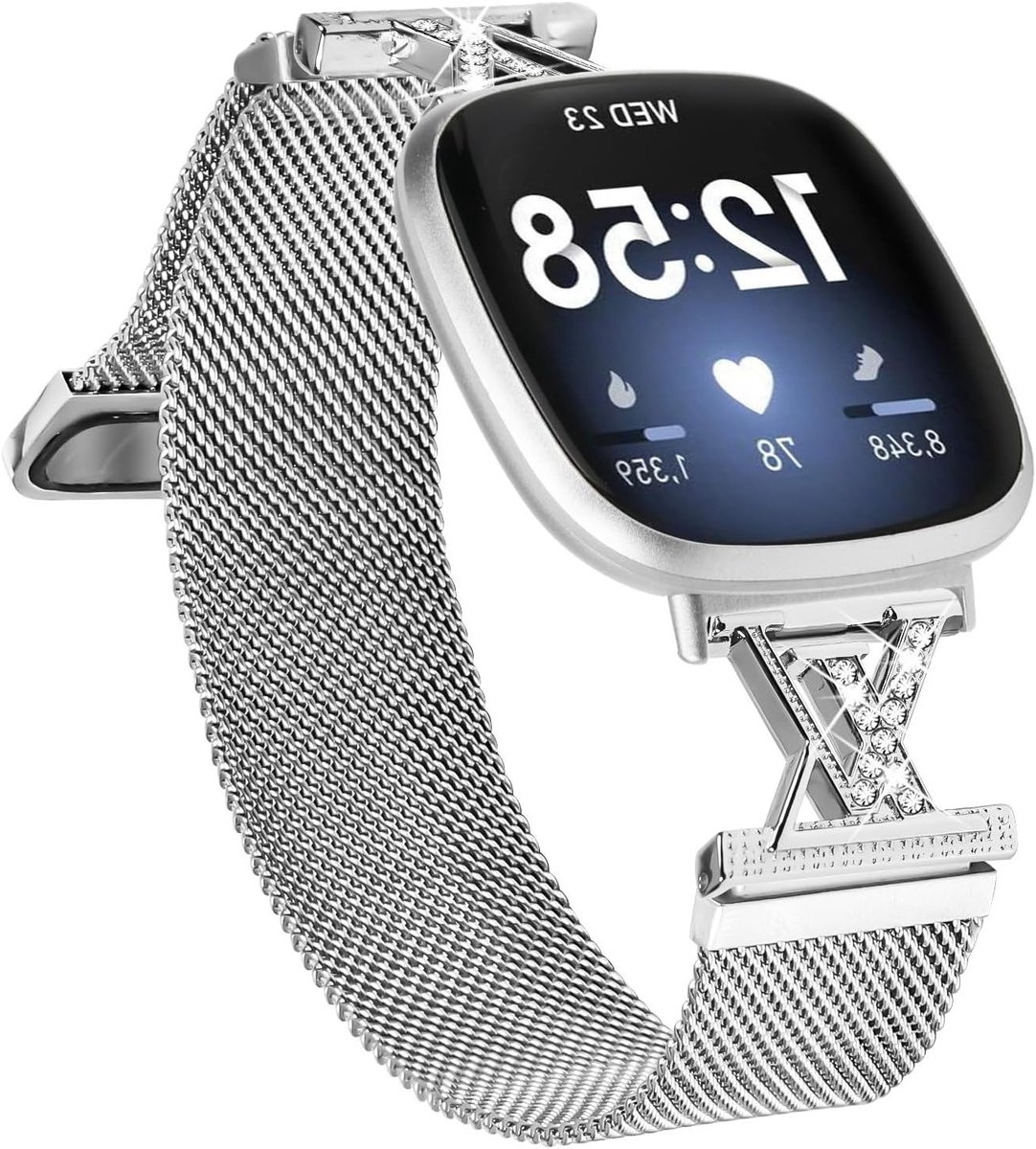 Verstelbare metalen armband voor Fitbit Versa 3/4 en Sense/Sense 2, roestvrij staal, mesh design, stijlvol en duurzaam voor dames en heren