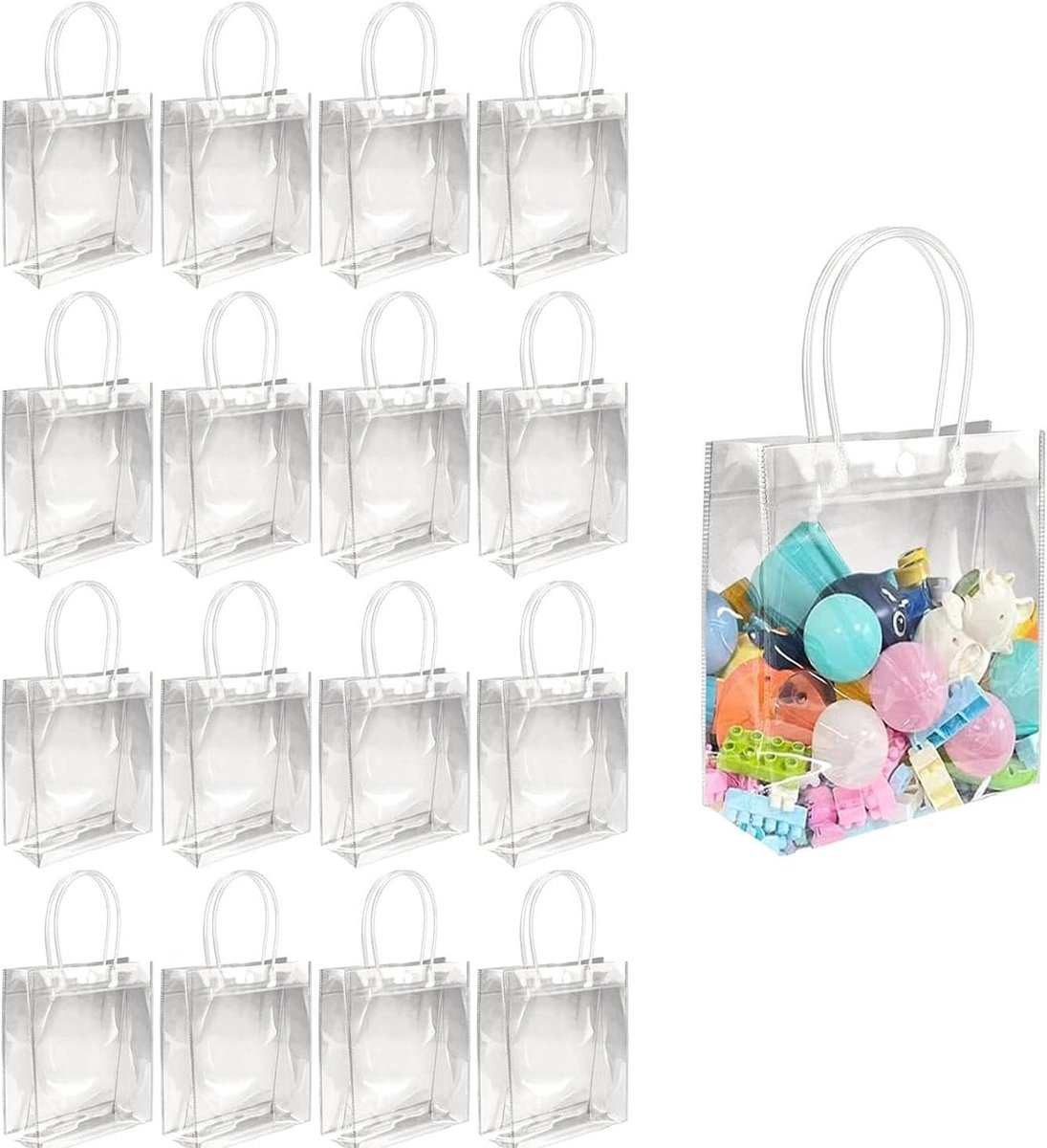 Duurzame Herbruikbare Plastic Tassen met Handvat - 16 Stuks, Perfect voor Cadeaus, Boodschappen en Feestjes (25 x 18 x 7 cm)