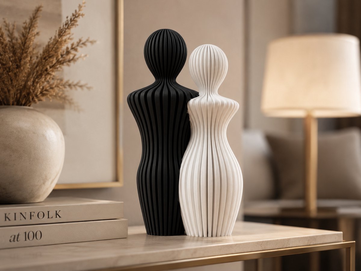 Skushy Koppel Beeldje - Modern Couple Statue - Romantische Decoratie - Bruiloft Cadeau en Woondecoratie Zwart en Wit