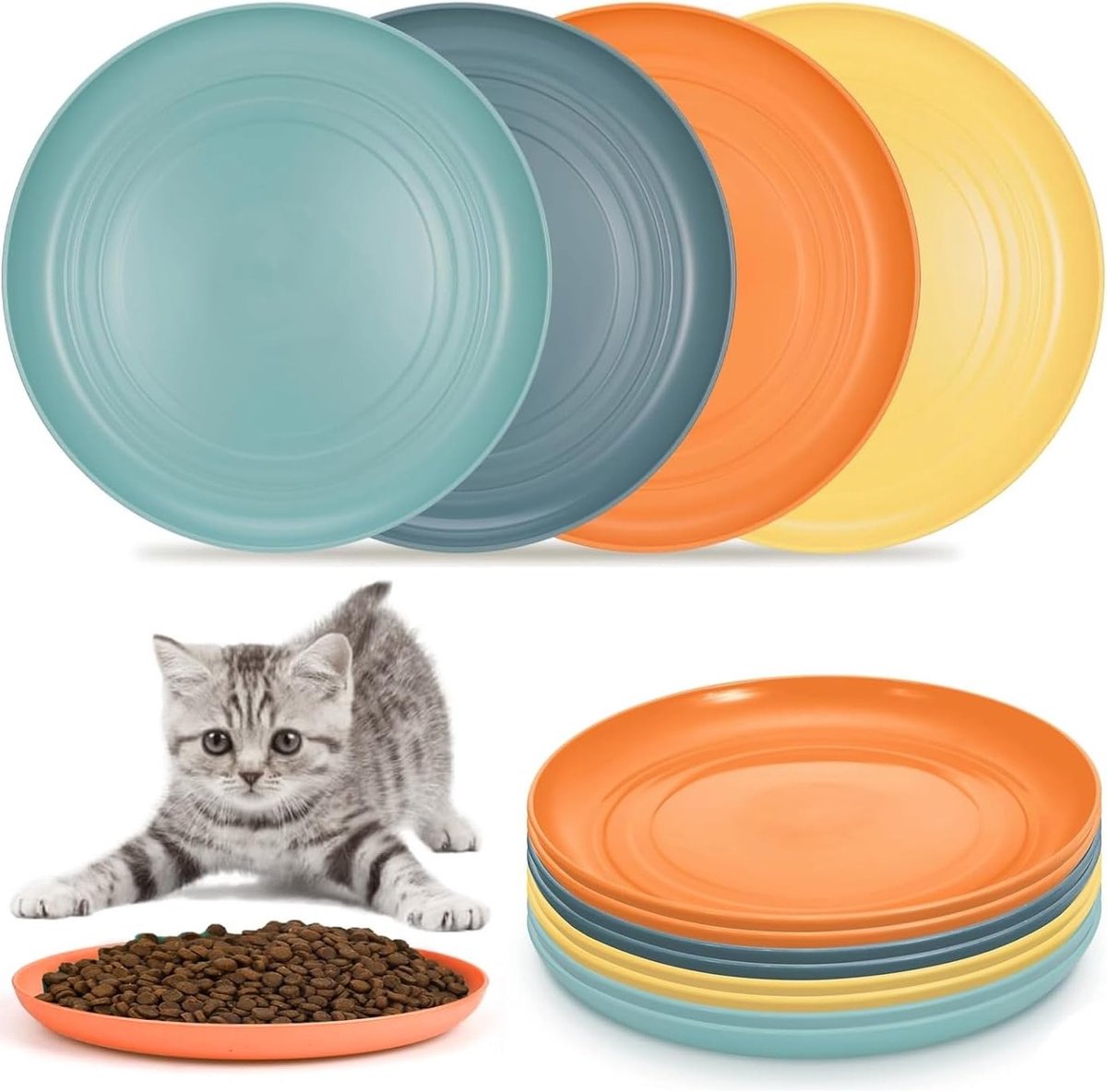 Golden crown - Kattenvoer schaal - Ondiepe kattenkommen - Duurzaam en gebruiksvriendelijk - Set van 8 - Kattenbakken voor voer en water - Ideaal voor ki...