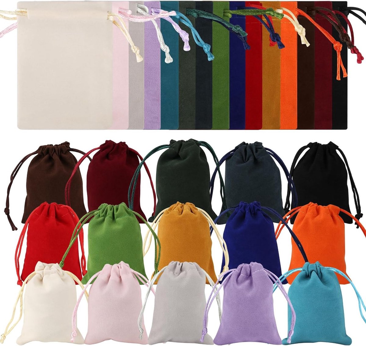 Kleurige velours drawstring pouches, 7 x 9 cm, mini cube tasjes voor sieraden, ringen en cadeaus