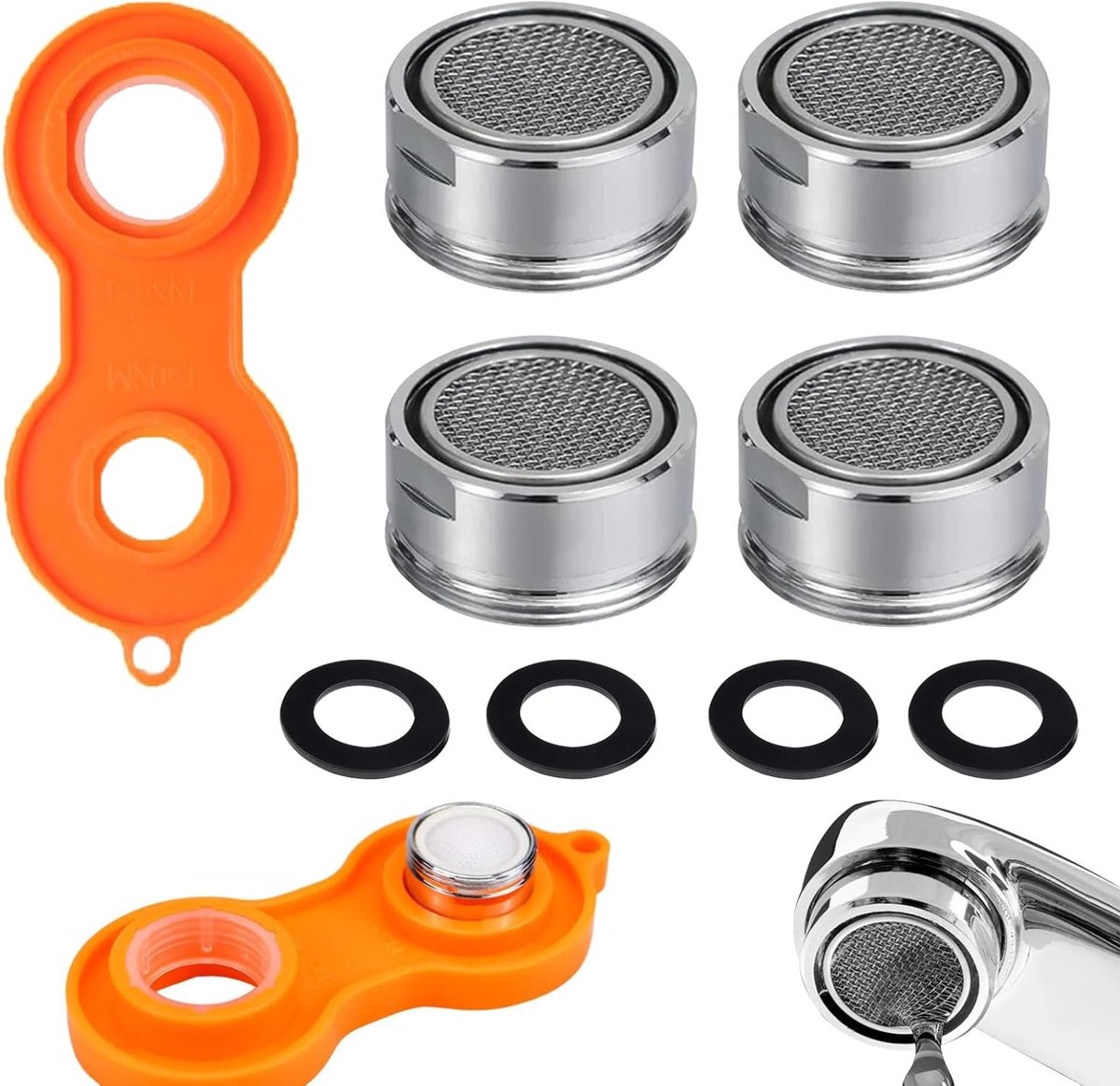 Efficiënte 24mm Kraanfilter Nozzleset met Sleutel - Waterbesparende Aerator, Vervangingsonderdelen voor Keuken en Badkamer
