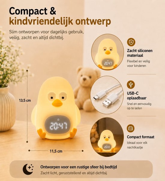 Goldenberry® Chicken Kinderwekker & Nachtlampje - Dimbaar Licht - USB-C Oplaadbaar - Zachte Slaaphulp voor Kinderen & Peuters - Slaaptrainer van Merkloos — afbeelding 3