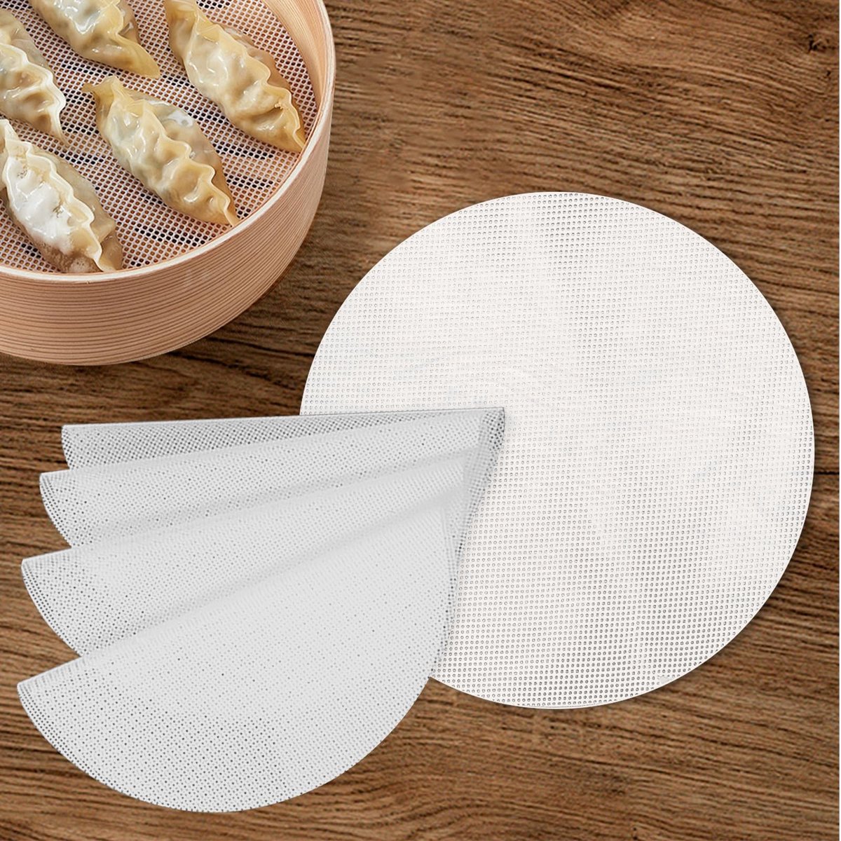 Dailygoody - 22cm Ronde Siliconen Stoombakmat - Herbruikbare Steamer Mat - Wit - Perfect voor Stomen - 10 Stuks - Geschikt voor Ovens en Magnetrons
