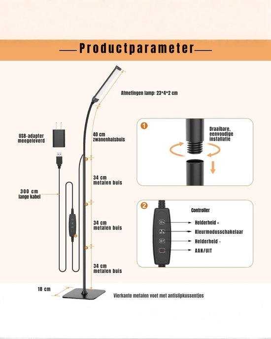 AHD® Bureaulamp - Bureaulamp LED - Bureaulamp Met Klem - Dimmable LED Desk Lamp - Desk Lamps - Zwart - 34cm x 4cm x 20cm van ahd — afbeelding 3