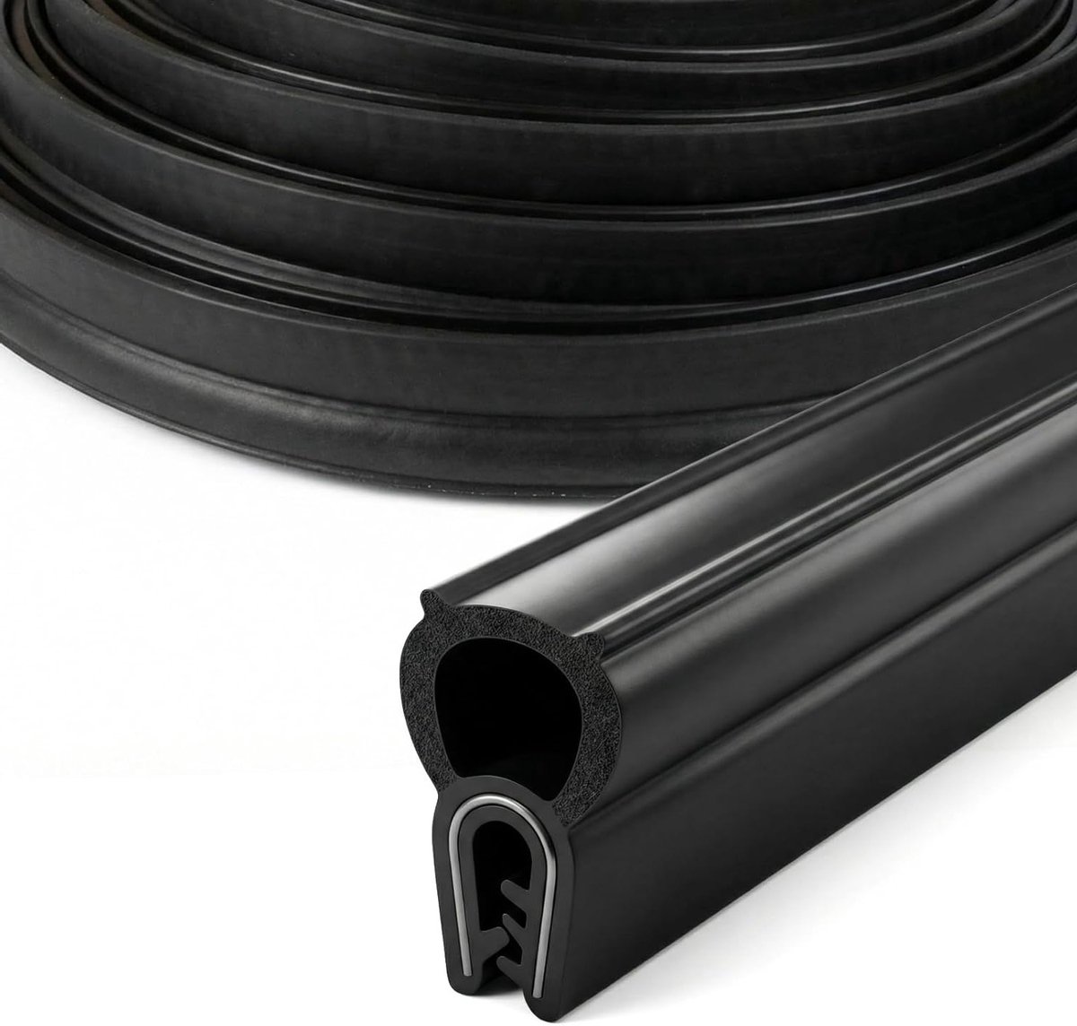 Zwarte EPDM Rubber Deurrubber 6 m voor Auto's, Caravans, Vrachtwagens en Boten - Zonder Lijm, Met Topafdichting en Randbescherming