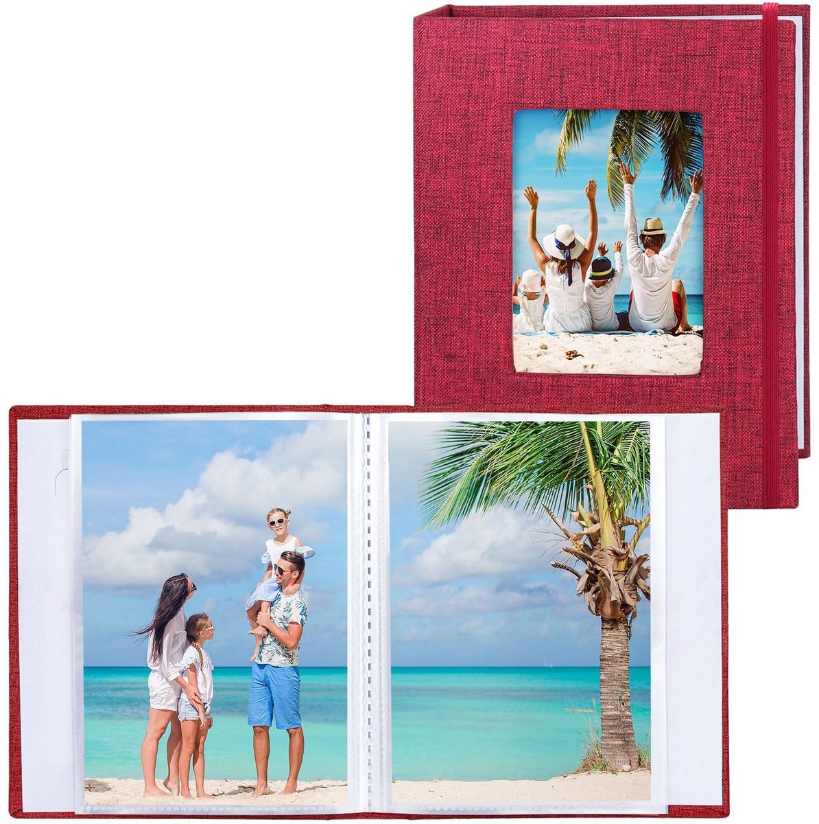 Dailygoods - Dailygoody - Klein fotoalbum - Mini-fotoalbums - Linnen omslag - Rood - Voor familie en bruiloft - Bewaar je mooiste momenten - 2 verpakkingen