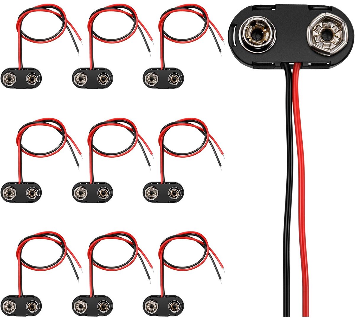 Dailygoods - Dailygoody - 9V Batterij Connectors - Vliegende Leads - 10 Stuks T-type - Batterij Snap Connector - PP3 Batterij Clip - Geschikt voor Diverse Toe