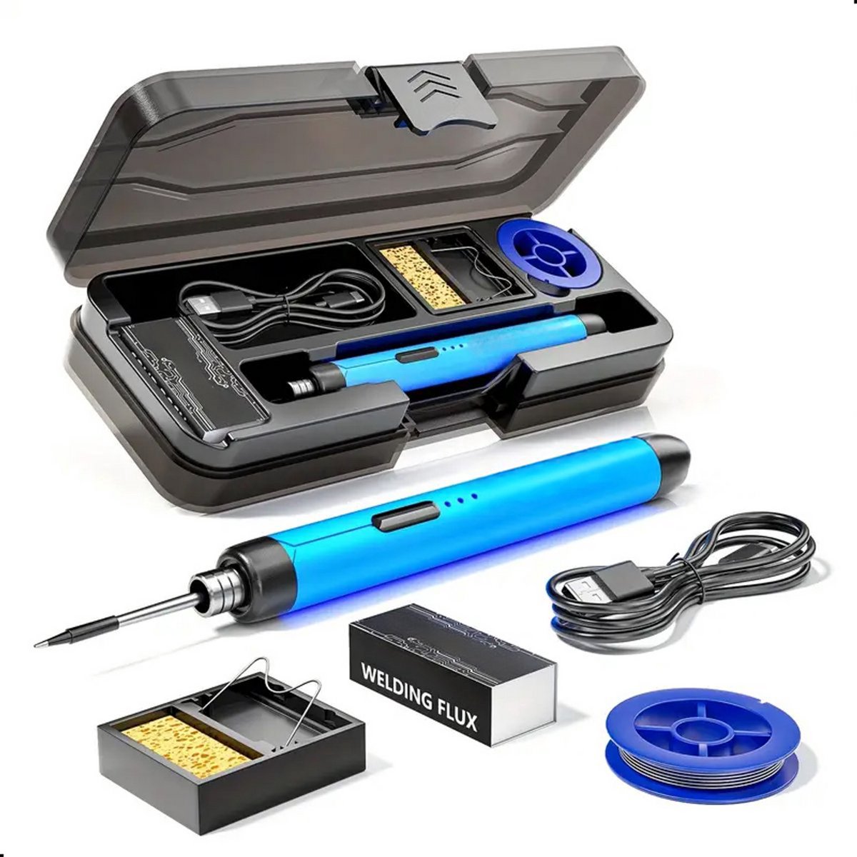 Tech Essentials Draadloze Soldeerbout - 8W - USB-C - Met Tin - Kit - Fijnsoldeerwerk - Pen - Accu - Soldeerset - Solder - Elektrisch Gereedschap - Blauw