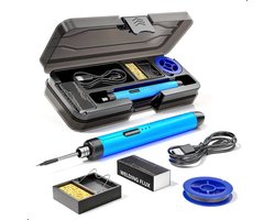 Tech Essentials Draadloze Soldeerbout - 8W - USB-C - Met Tin - Kit - Fijnsoldeerwerk - Accu - Soldeerset - Elektrisch Gereedschap - Soldeerstation - Soldeerpistool - Soldeerapparaat - Mini - Blauw