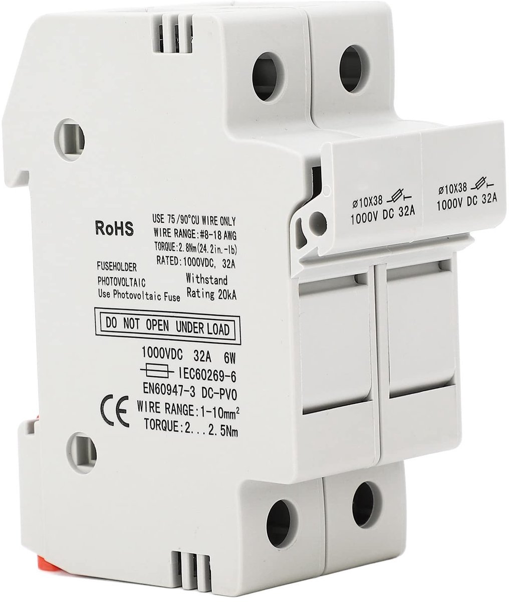 Dailygoods - Dailygoody - DC Fuse Holder - Hoogwaardige Bescherming tegen Kortsluiting - 10x38mm 32A 1000VDC - Betrouwbare Veiligheid - Geschikt voor Diverse